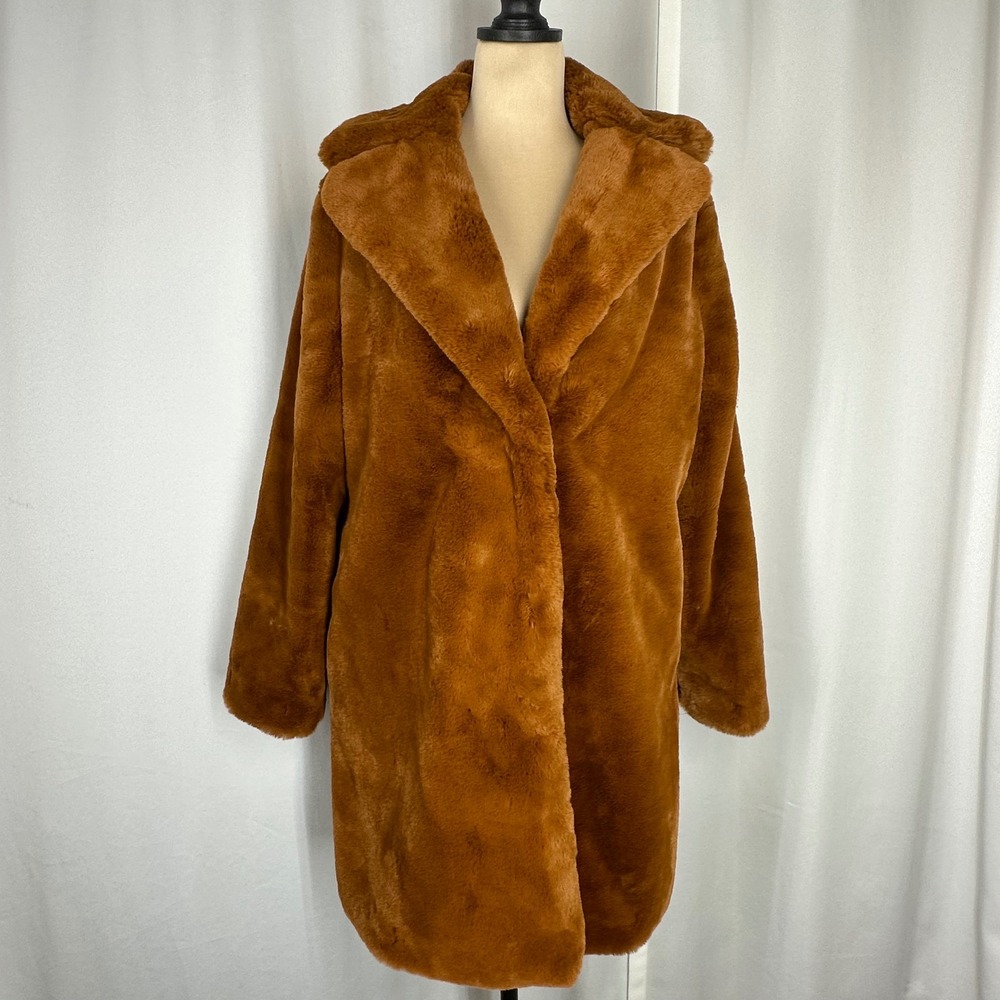 Marc New York Andrew Marc Women's S Cognac Brown Faux Fur Teddy Coat - Picture 3 of 15